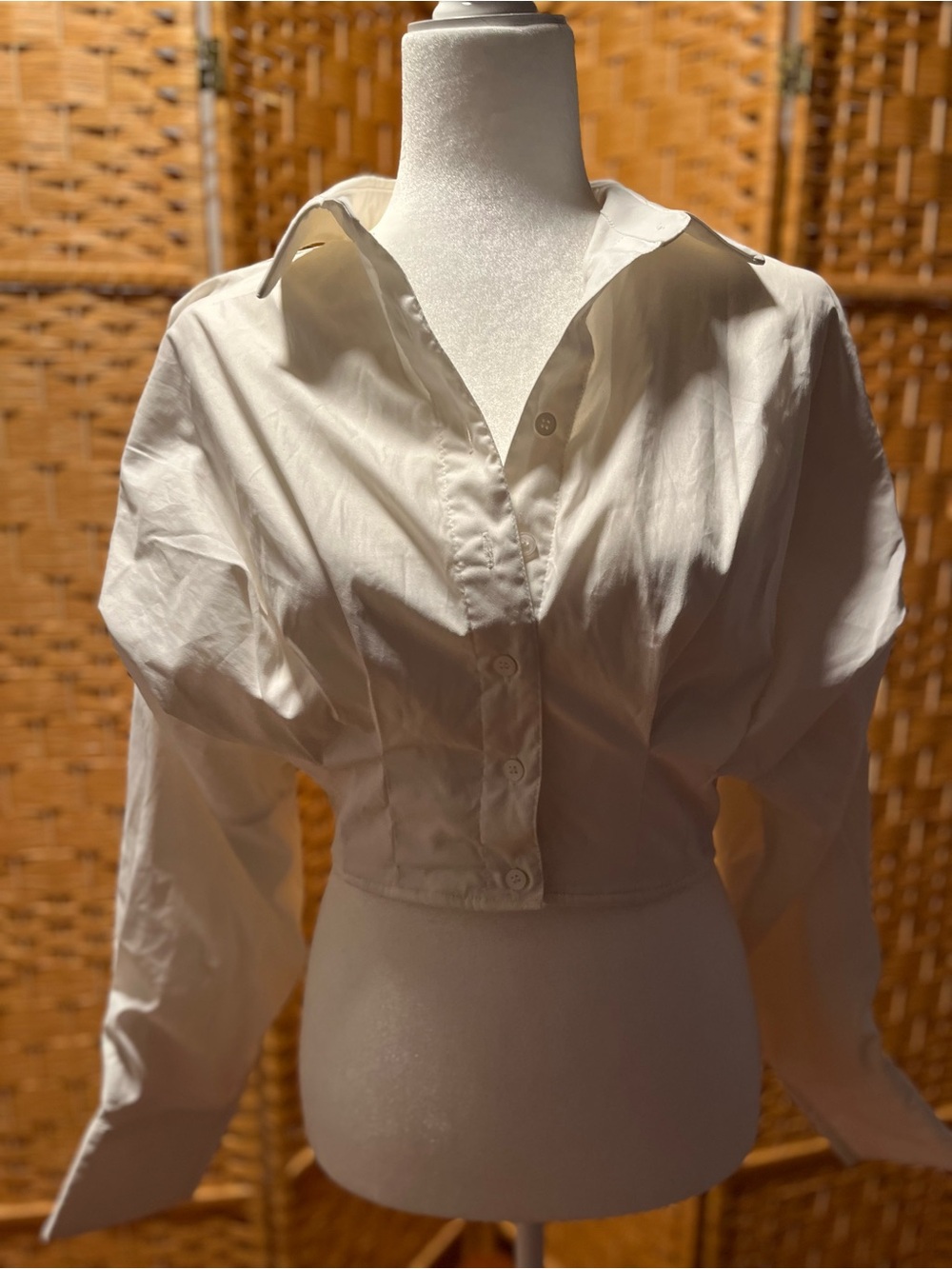Fashion Nova White Cropped Button-Down Shirt